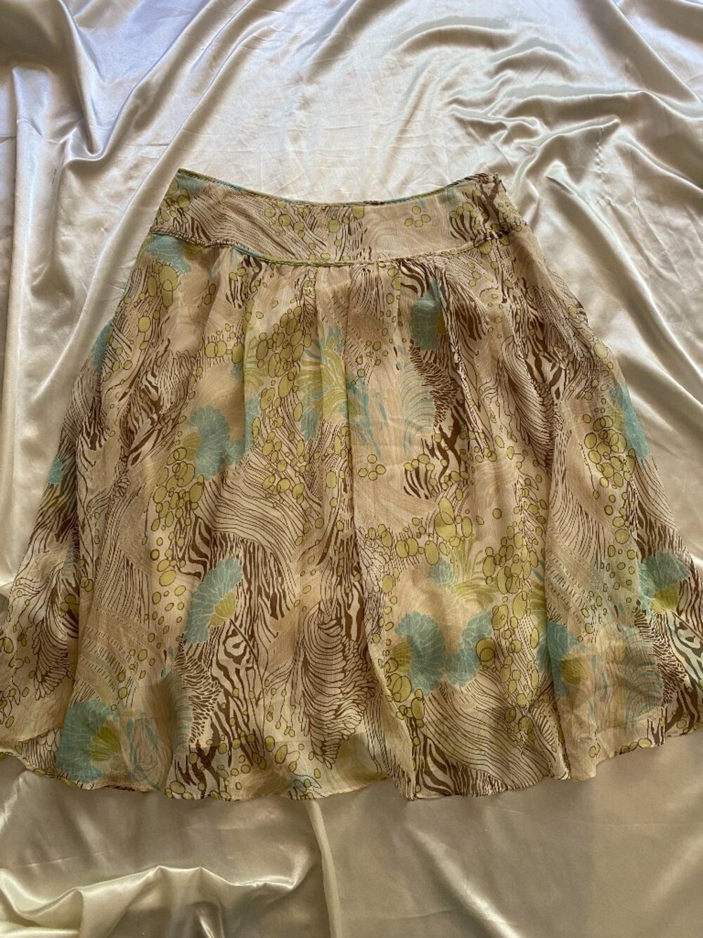 Y2K Bob Mackie 100% Silk Pastel Animal Print / Floral Chiffon Fairy Skirt Size 8
